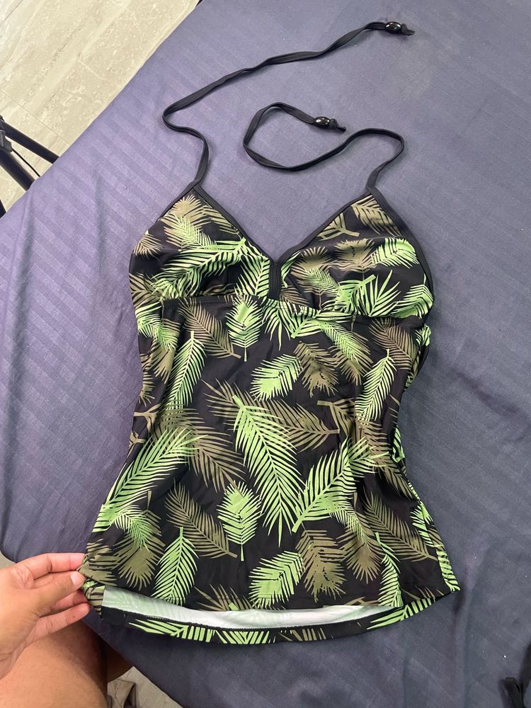 Tropical Leaf Print Bikini Top