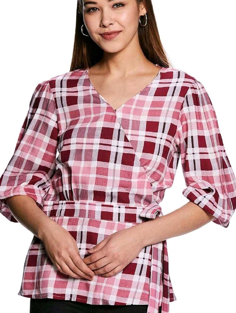 Chic Plaid Wrap Top