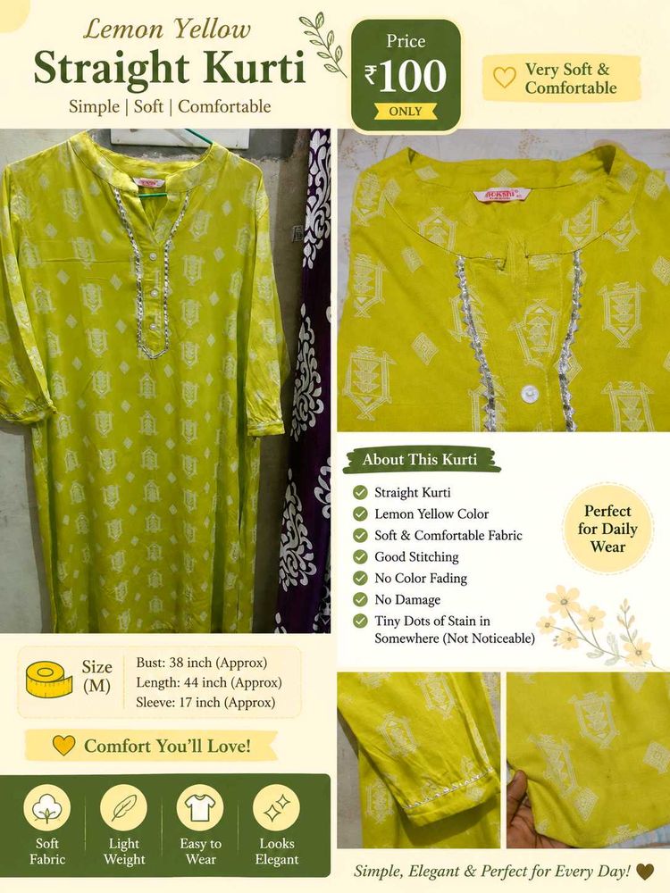 Lemon Yellow Straight Kurti