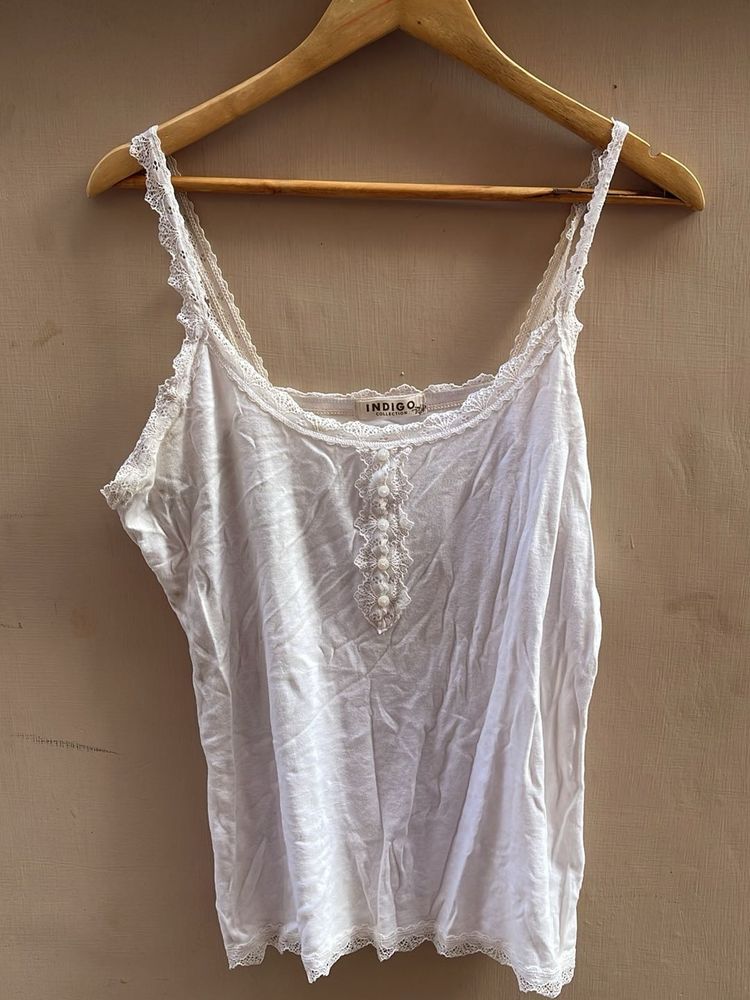White Lace Trim Cami Top