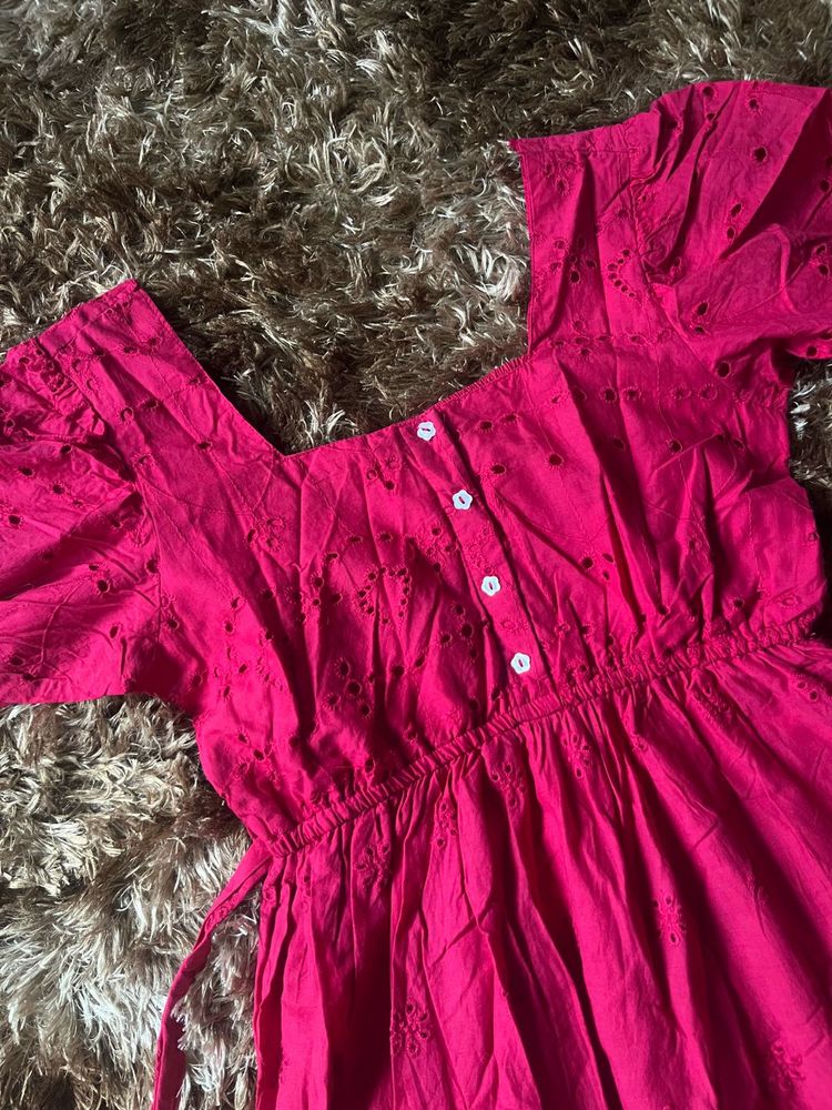 Chic Eyelet Detail Pink Dress