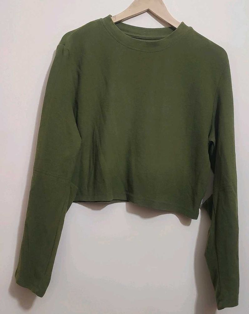 Olive Green Cropped Long Sleeve Top 36 Bust