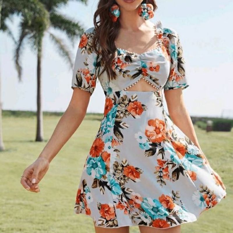 Floral Print Cut-Out Mini Dress
