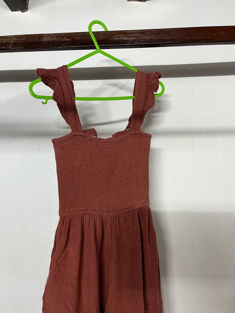 Chic Rusty Red Smocked jumpsuit (no coat)