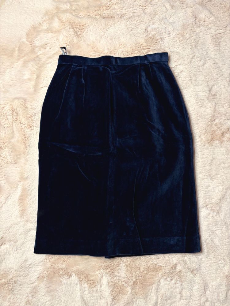 Navy Velvet Midi Skirt