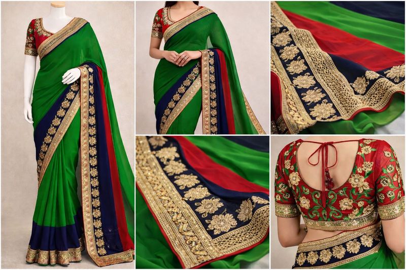 Heavy Designer Green Party Wear Saree with blouse