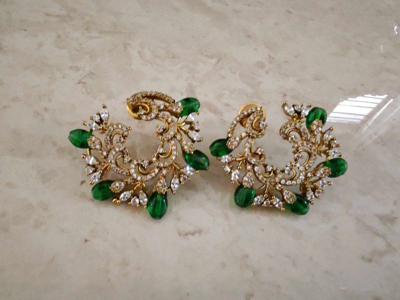 Elegant Gold &amp; Emerald Hoop Earrings from Kushals