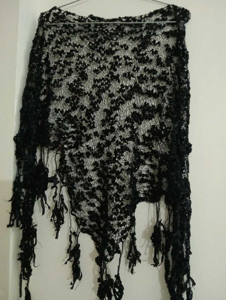Black Lace scarf with Tassels