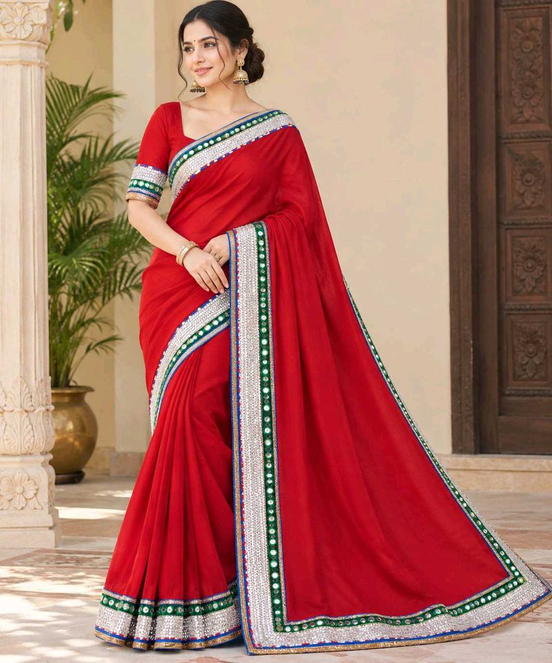 Elegant Red Saree with Embellished Border