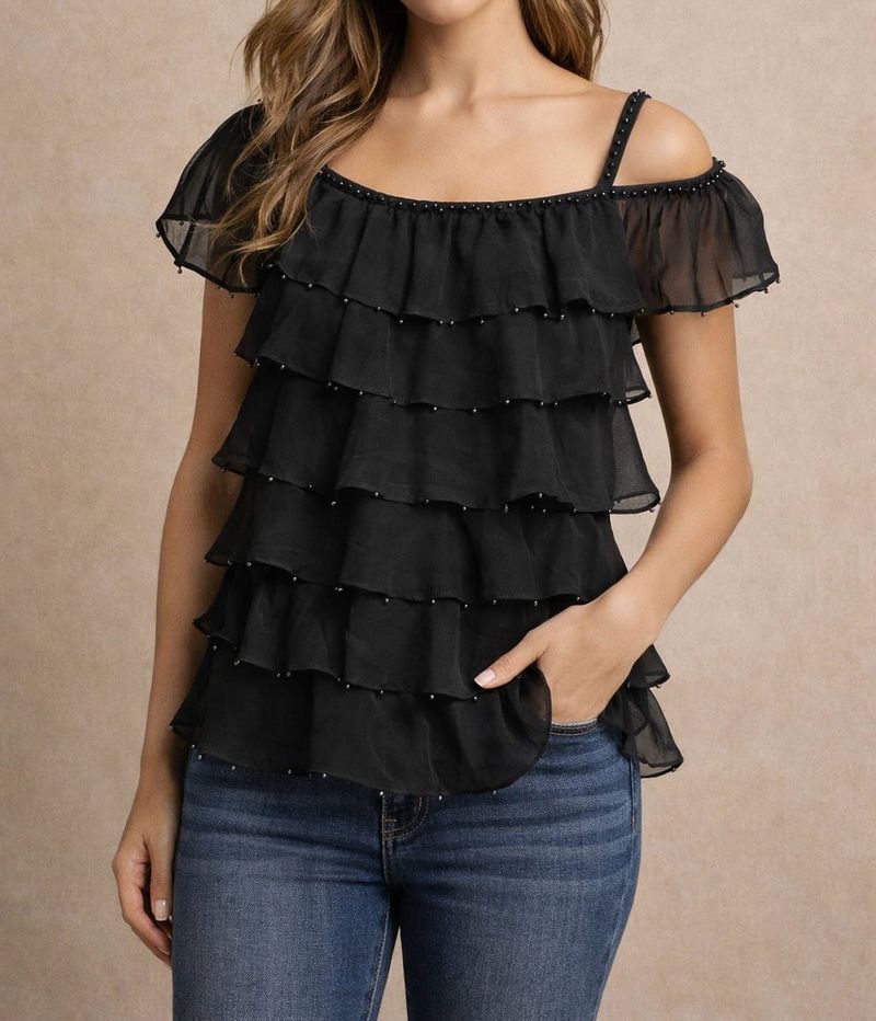 Ruffle &amp; Beads Detail Babydoll Tops