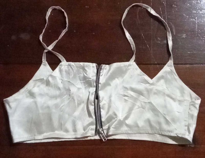 White Satin Zipper Halter Bra Top