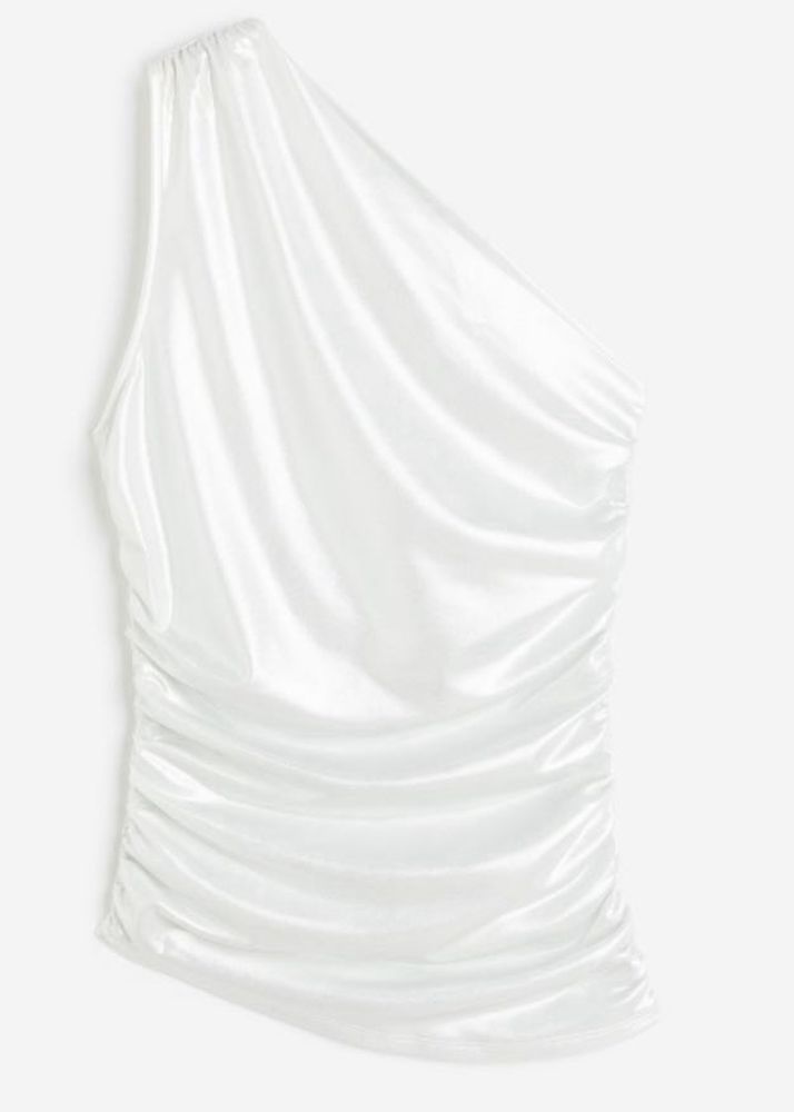 White One-Shoulder Ruched Top