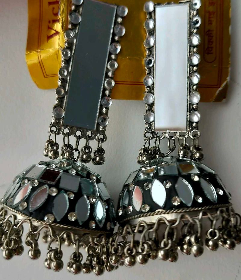 Mirror Work Jhumka Earrings