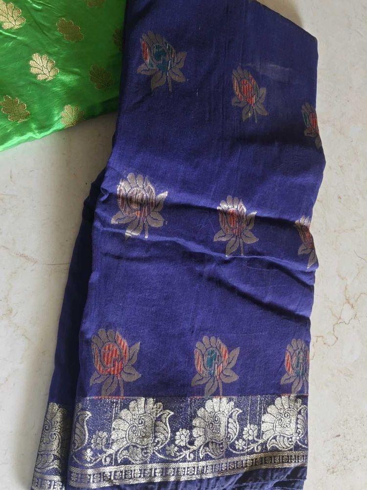 Elegant Blue Saree with Floral Motifs