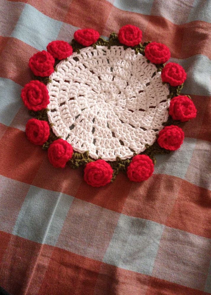 Handmade Crochet Doily with Roses