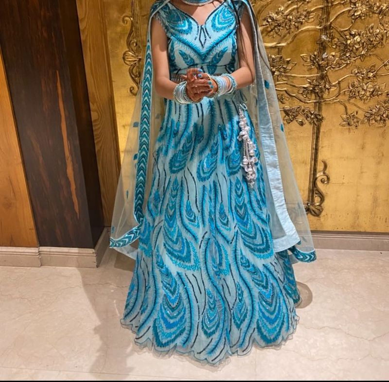 Stunning Blue Peacock Feather Lehenga Choli