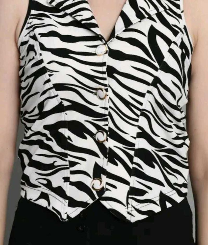 Zebra Print Button-Down Top