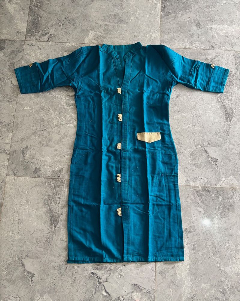 Teal Blue Cotton Kurta