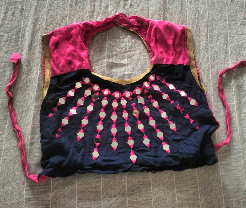 mirror work navy blue blouse