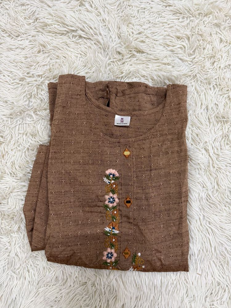Embroidered Brown Kurta