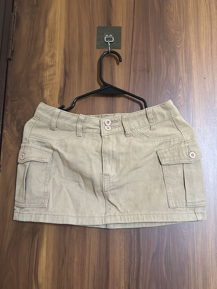 Tan Cargo Mini Skirt