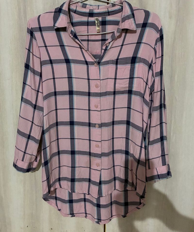 Pink Plain Button-Up Shirt