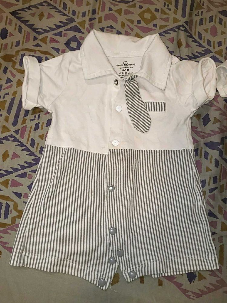 combo Baby Boy Romper with Tie
