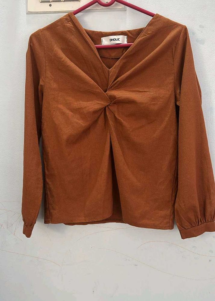 Stylish Brown Twisted Neck Top
