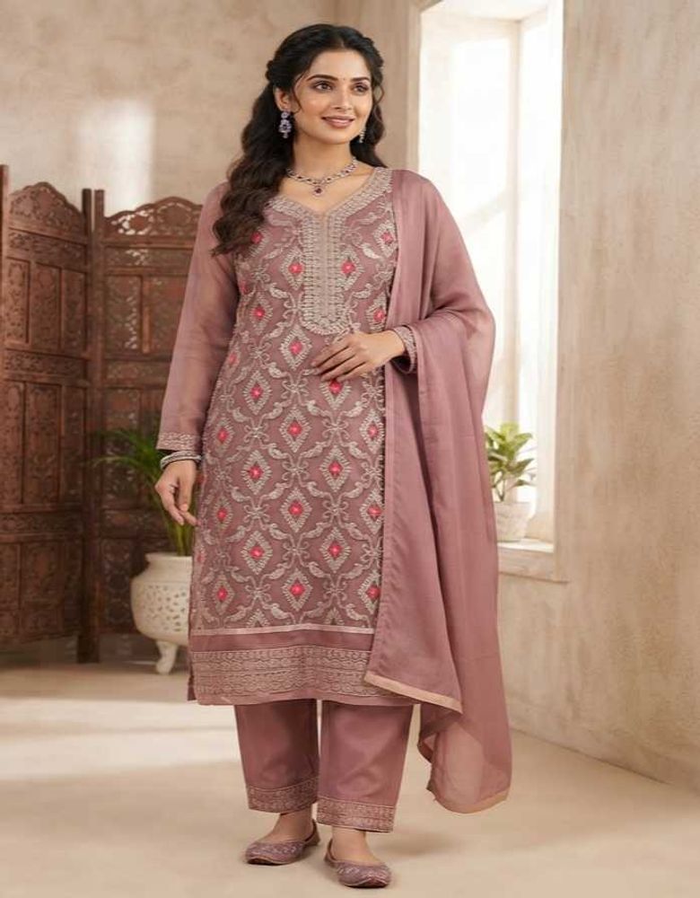 Embroidered Kurta Set with Dupatta and Salwar
