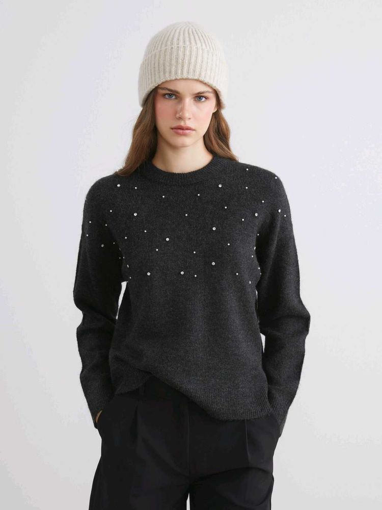 H&amp;M Pearl Embellished Grey Sweater 🫧