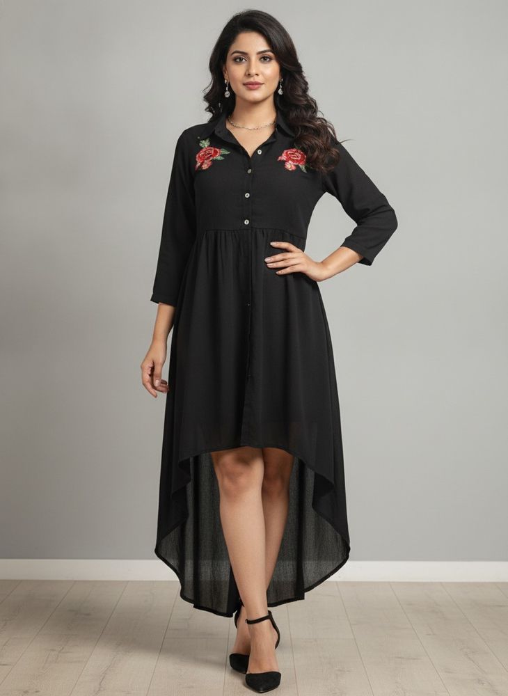 Black Embroidered High-Low Tunic