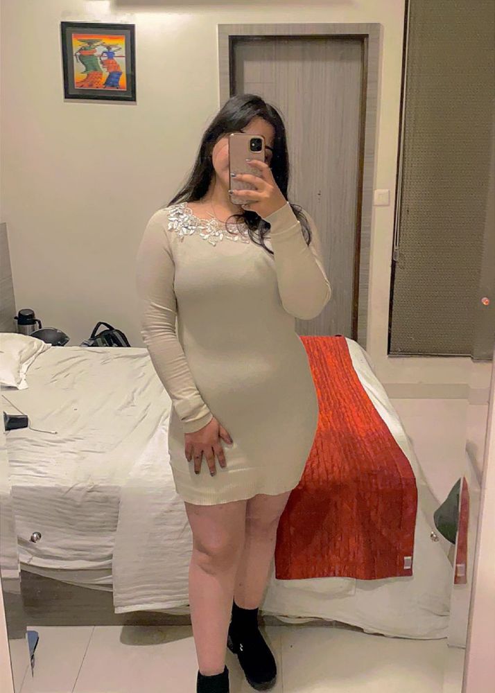 Chic Embellished Long Sleeve Mini Dress