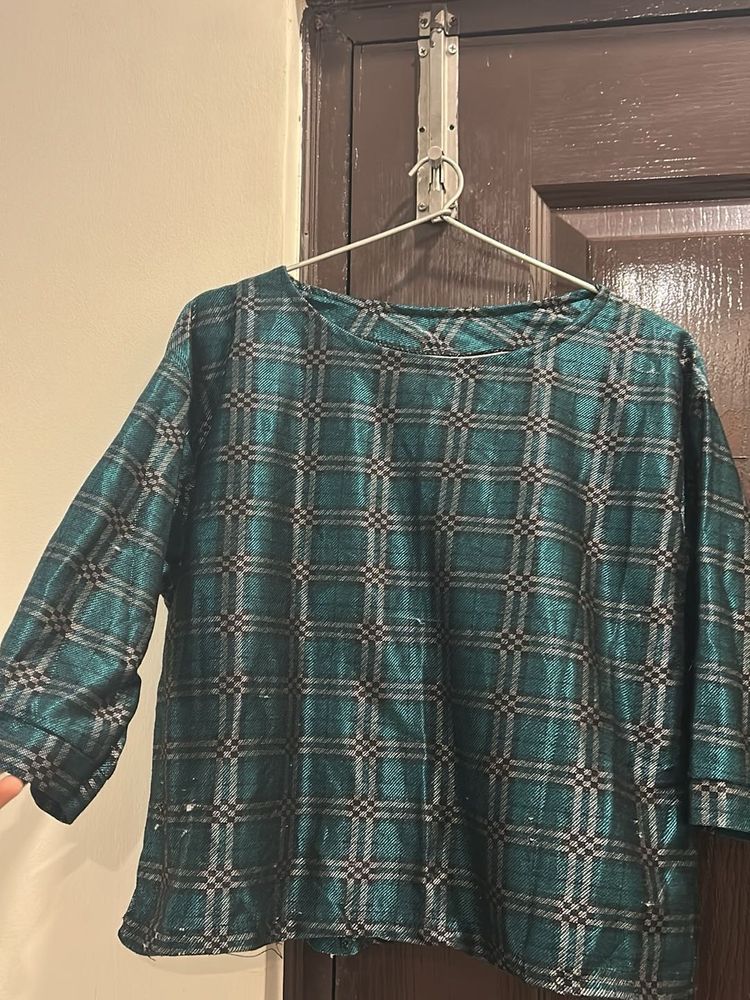 Green Plaid Cropped Top