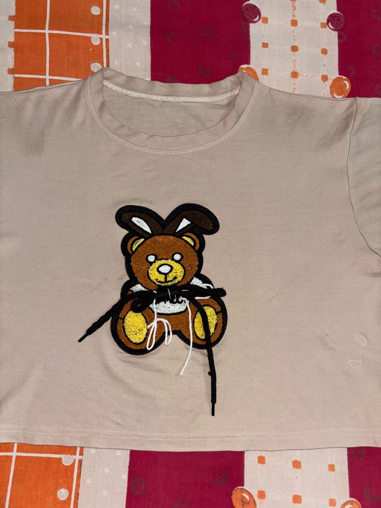 Cute Teddy Bear Graphic crop T-Shirt