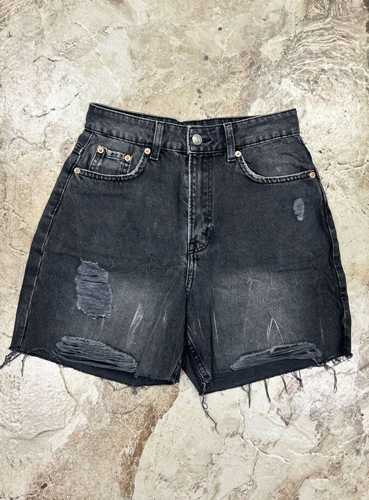 Distressed Charcoal Denim Shorts