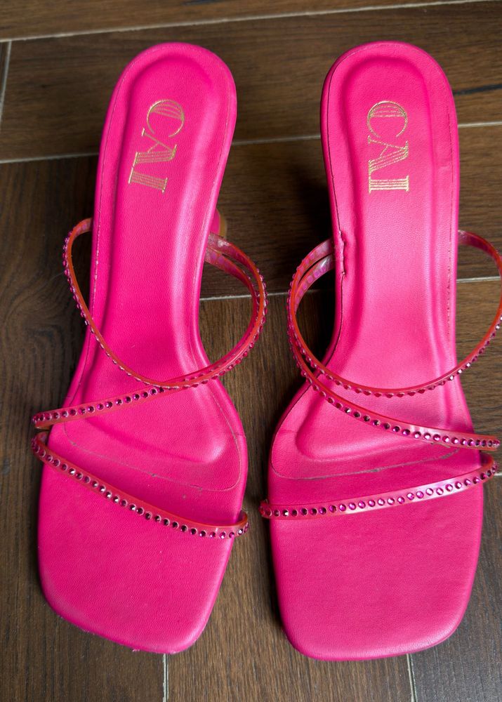 Hot Pink Embellished Heeled Sandals