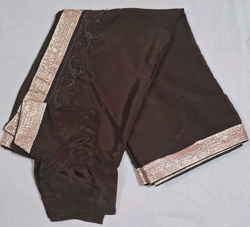 Elegant Brown Silk Saree with Golden Border