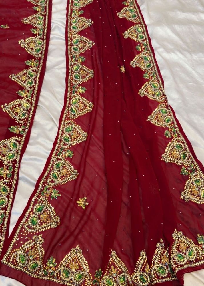 Exquisite Maroon Embellished Saree