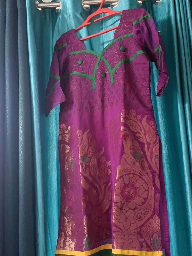 Designer Purple Brocade Kurta