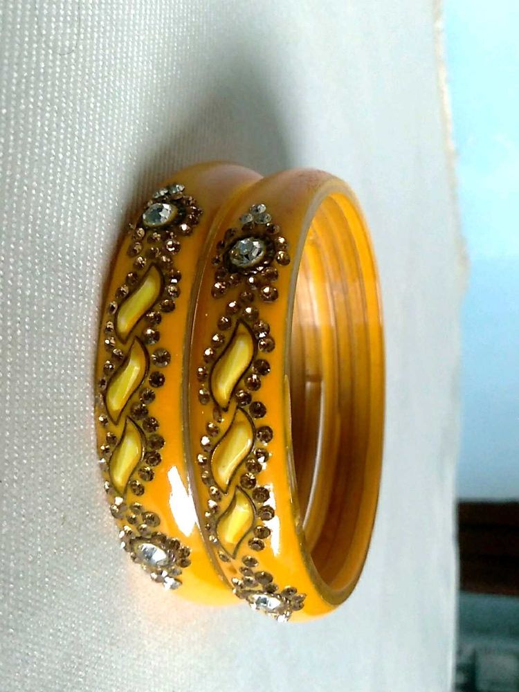 Vibrant Yellow Bangle Set with Embellishments