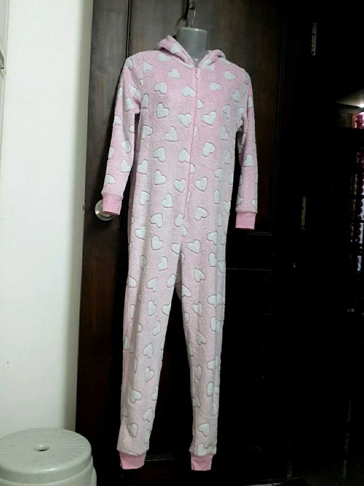 Cozy Pink Heart Fleece Onesie