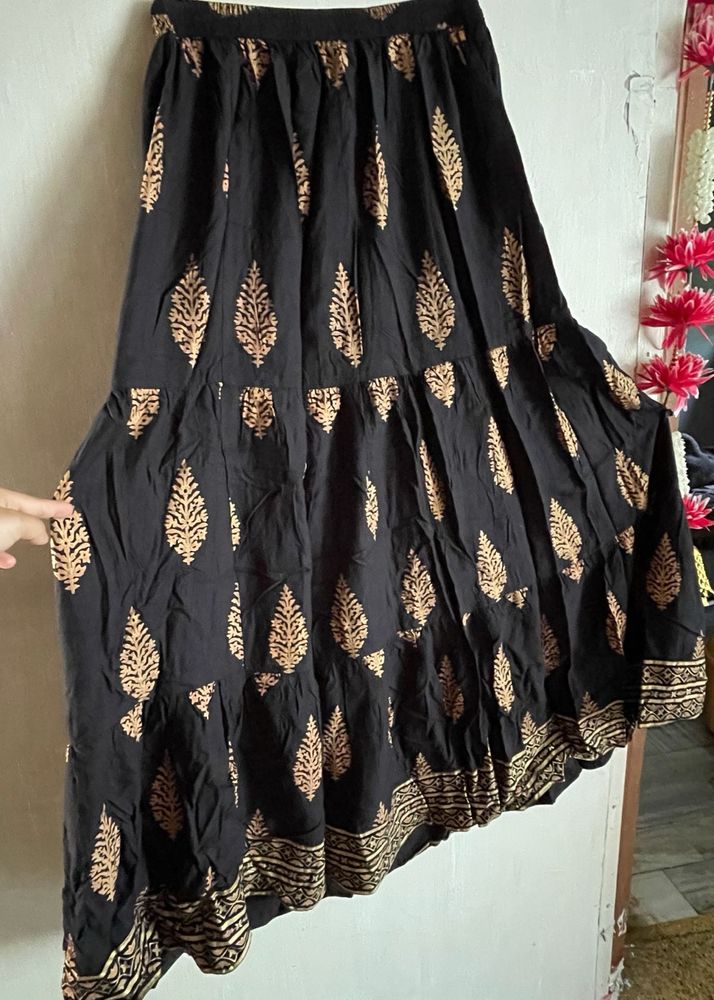 Black &amp; Gold Print Skirt/Lehega ❤️
