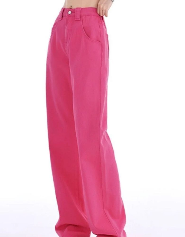 Hot Pink Wide Leg Denim Pants