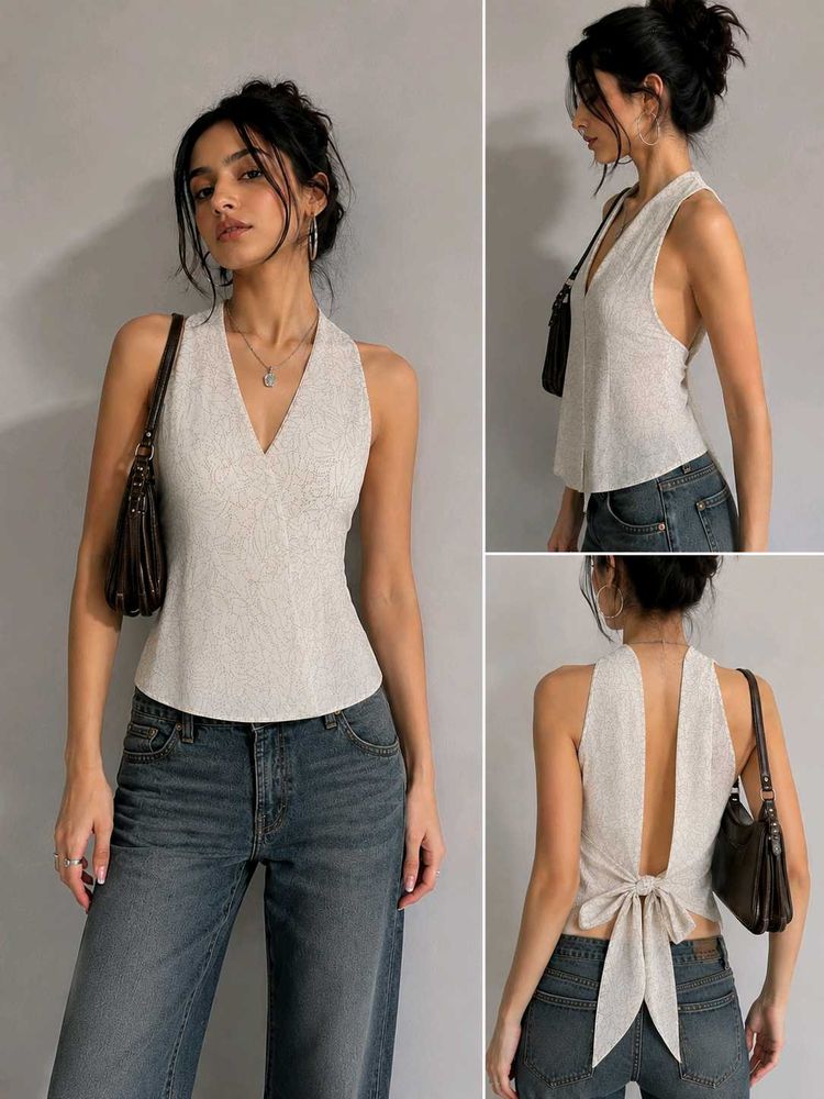 Sparkly Halter Neck Back Tie Top