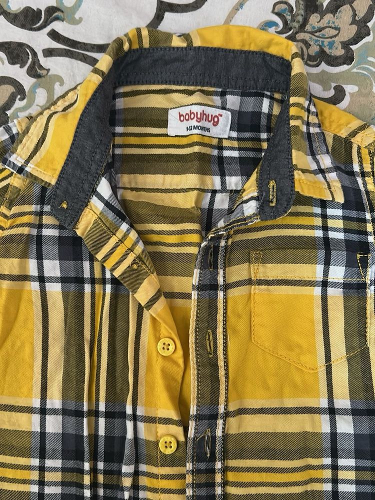 Babyhug Yellow Plaid Shirt and galac pant