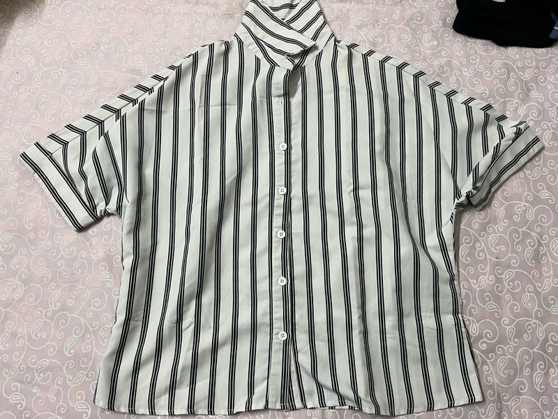 Striped Short-Sleeve Button-Up Shirt