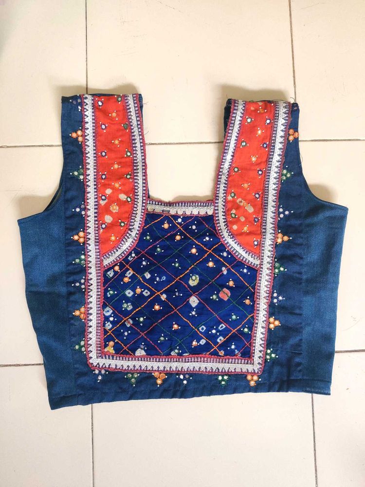Embroidered Ethnic Denim Top Blouse