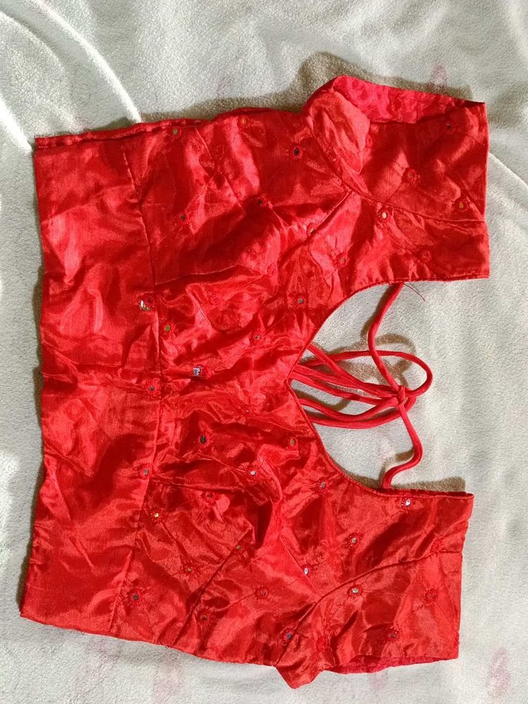 Red Embroidered Blouse With Lehnga