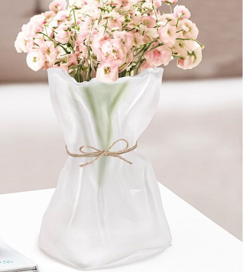 White Fabric Flower Vase with Twine Detail