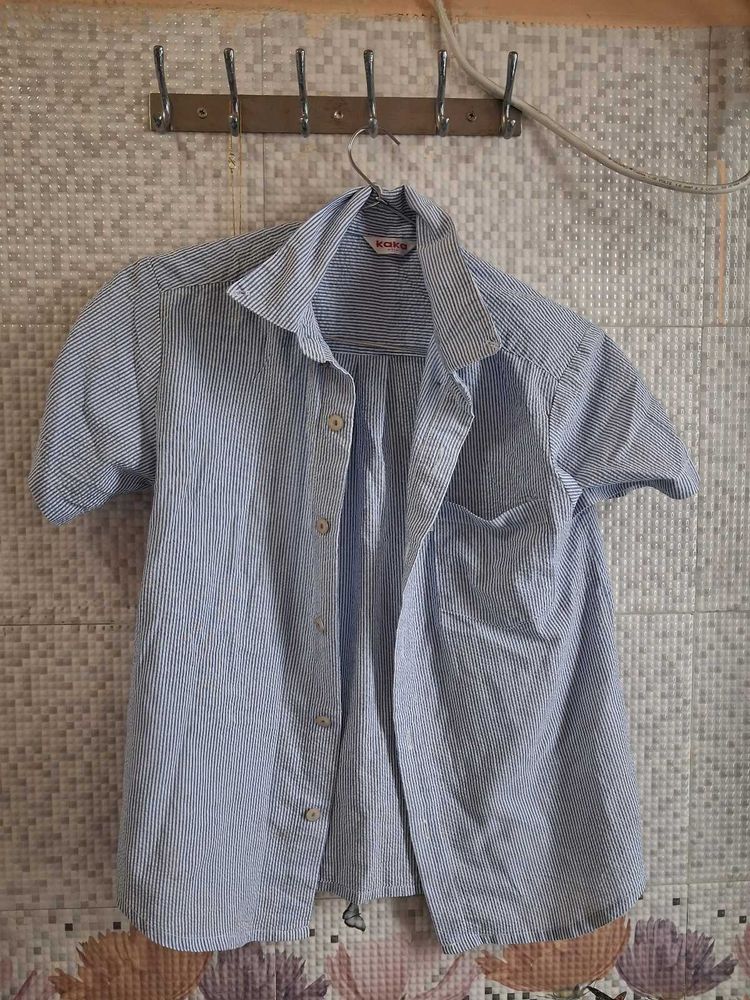 Blue Striped Button-Up Shirt